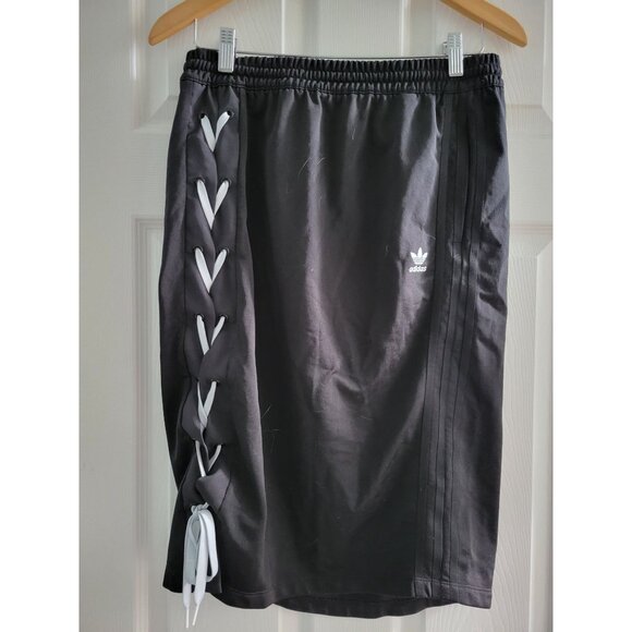 Adidas Original Black Lace Up Skirt size Medium pull On Streetwear elastic waist - Picture 3 of 12